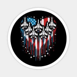 Fighter Jet Airplane American Flag USA Heart 4th Of July Magnet